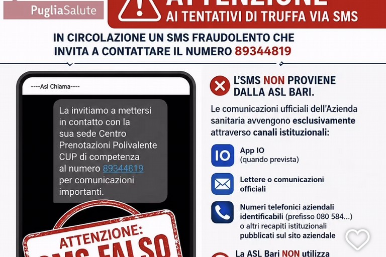 Asl Bari avvisa: attenti alle truffe - Altamura