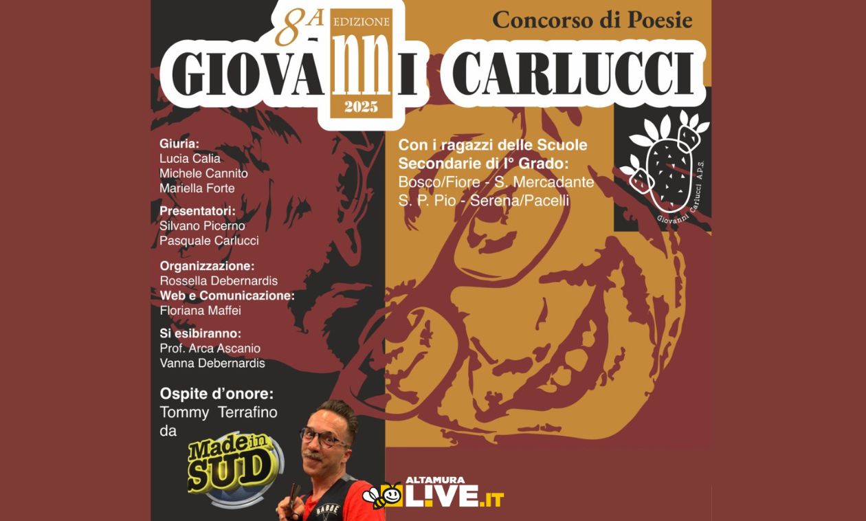 Immagine del post 6819 - Altamura Finale del Concorso di Poesie dedicato a Giovanni Carlucci il 7 maggio al Teatro Mercadante. Ospite il comico Tommy Terrafino - Altamura