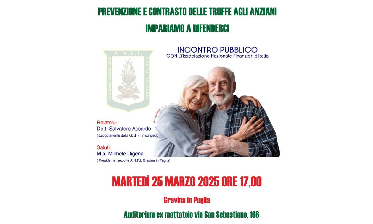 Immagine del post 4230 - Altamura Prevenzione e contrasto delle truffe agli anziani – Incontro Pubblico - Altamura