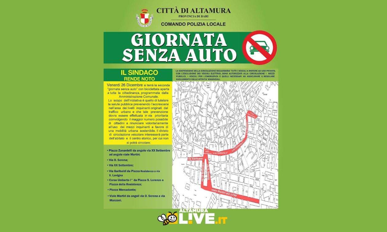 Immagine del post 15261 - Altamura Centro storico di Altamura senza auto venerdì 26 dicembre - Altamura