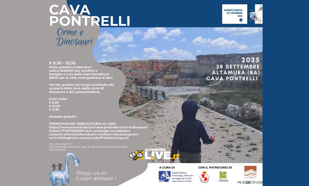 Cava dei Dinosauri di Altamura aperta a visite gratuite domenica 28 settembre per le Giornate Europee del Patrimonio - Altamura