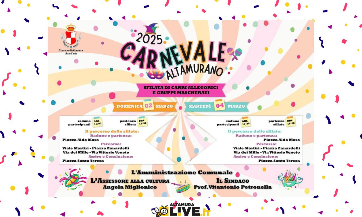 Carnevale altamurano 2025: sfilate di carri il 2 marzo e il 4 marzo - Altamura
