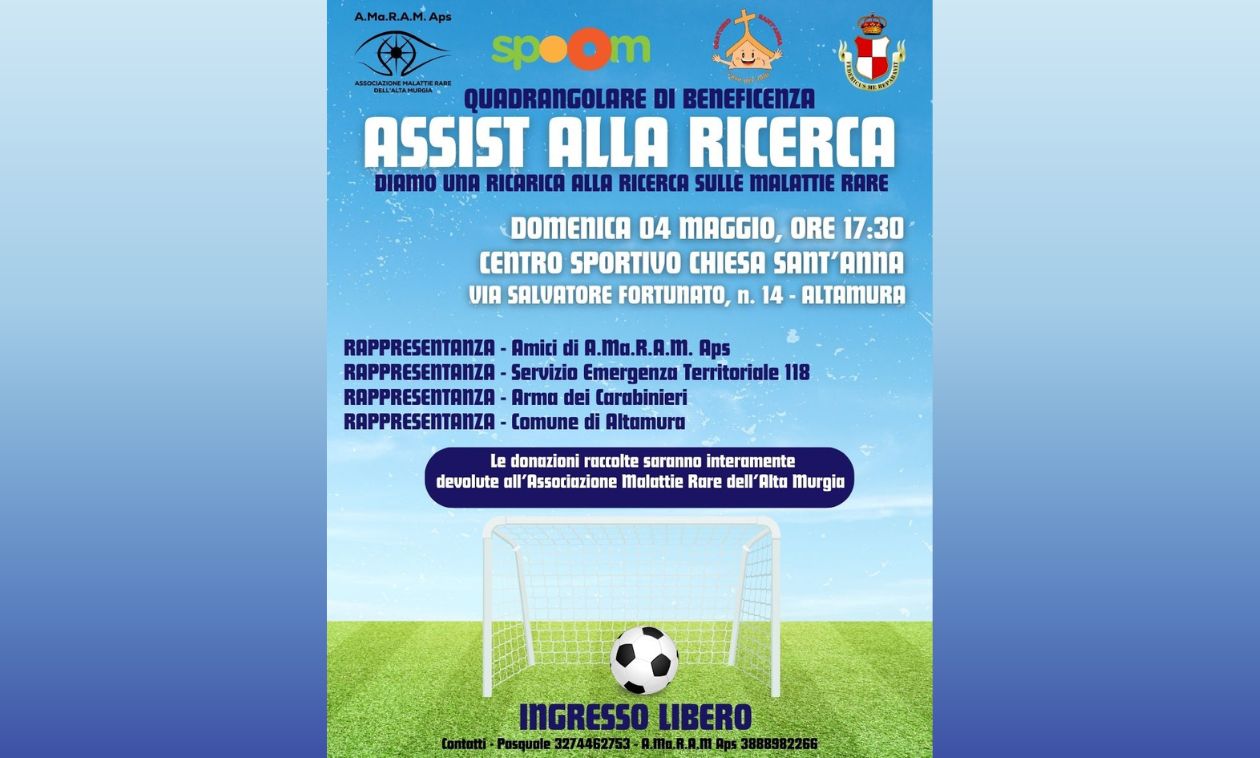 Immagine del post 6579 - Altamura A.Ma.R.A.M. APS, quadrangolare di beneficenza “Assist alla Ricerca” domenica 4 maggio - Altamura
