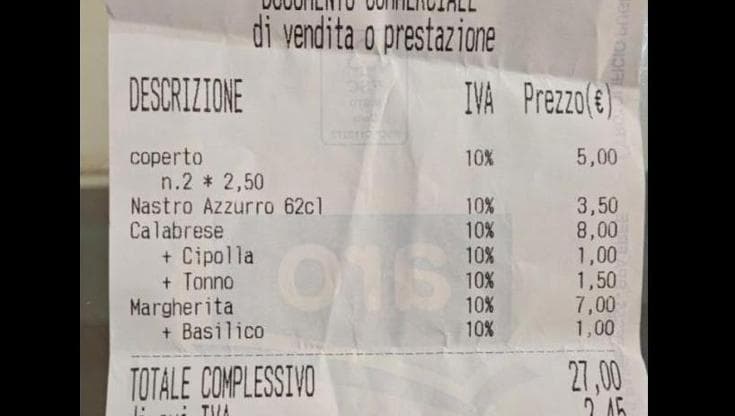 Immagine del post 20231 - Bari “Un euro in più per il basilico sulla Margherita”, lo scontrino della pizzeria fa insorgere i social - Bari