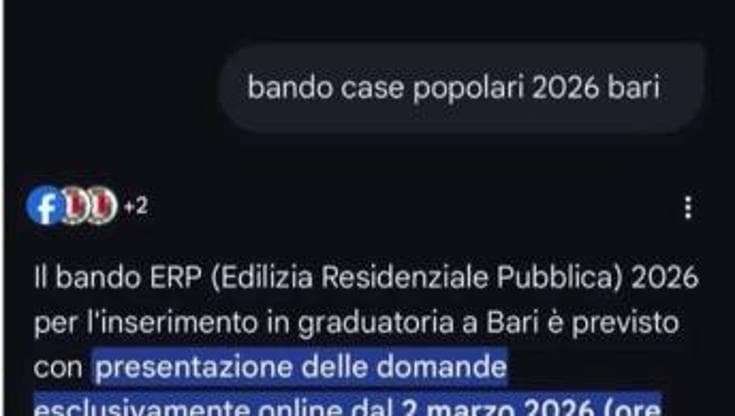 “Bando per case popolari a Bari”, ma è un errore dell’IA: il Comune segnala a Google e fa smentire - Bari