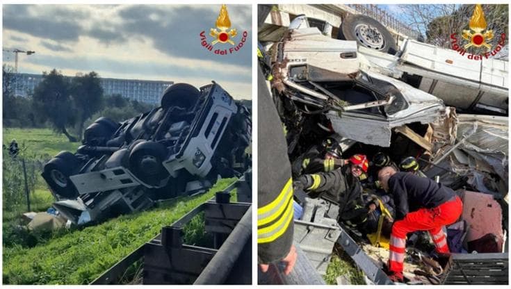 Immagine del post 14864 - Bari Bari, tir si ribalta su raccordo per A14: autista bloccato in cabina. Estratto dai vigili del fuoco - Bari