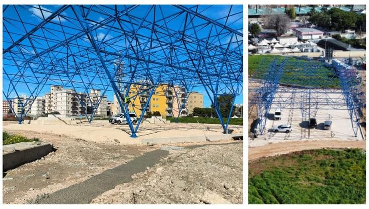 Bari, ecco le strutture per i campi sportivi nel parco dell’area ex Fibrinit. “L’area prende forma” - Bari