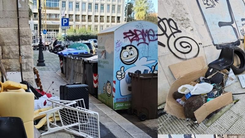 Immagine del post 13759 - Bari Bari, una discarica davanti al Tribunale civile: dietro i cassonetti valige, copertoni e stendini - Bari