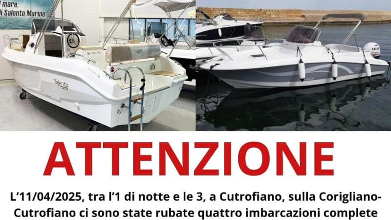 Immagine del post 5756 - Bari Salento, ladri in fuga con barche per 250mila euro. Il titolare: “Lauta ricompensa per chi ci aiuta” - Bari