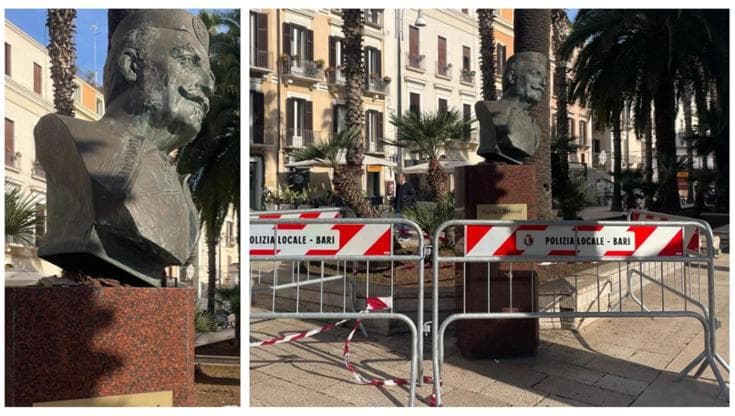 Bari, il mistero del busto sradicato di Nicola I in corso Vittorio Emanuele: nessuno sa spiegarlo - Bari