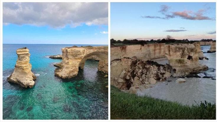 L’Arco degli innamorati si sbriciola per una mareggiata a San Valentino: era un simbolo del Salento - Bari
