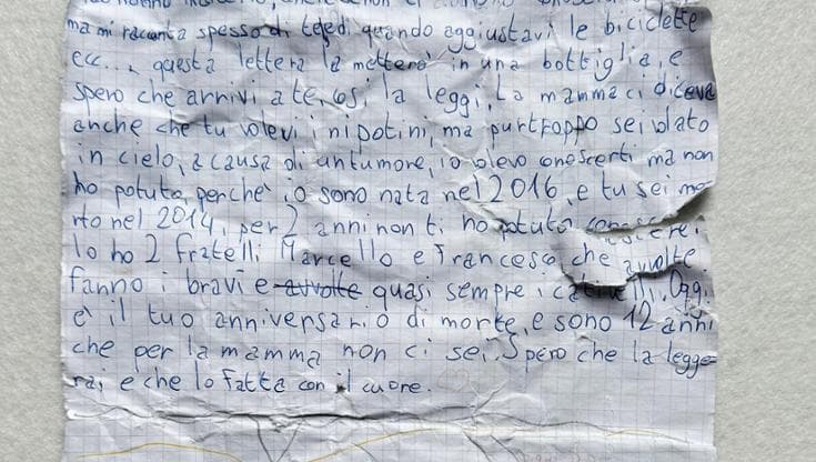 Immagine del post 18335 - Bari “Caro nonno...”, il messaggio nella bottiglia di una bimbo di 12 anni per il parente mai conosciuto - Bari