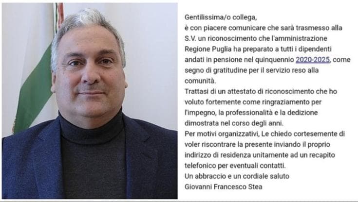 Immagine del post 12971 - Bari Assessore (e candidato) invia centinaia di mail per offrire un attestato ai pensionati della Regione - Bari