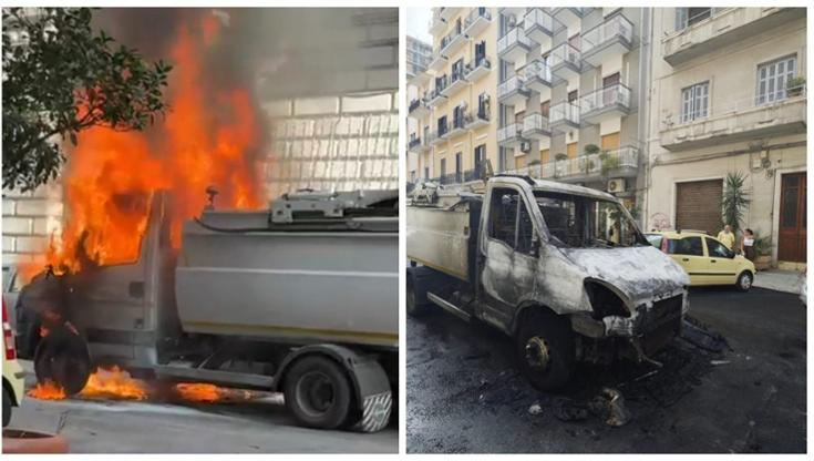 In fiamme furgone Amiu, panico in centro a Bari e auto danneggiate. Bloccata via principe Amedeo - Bari