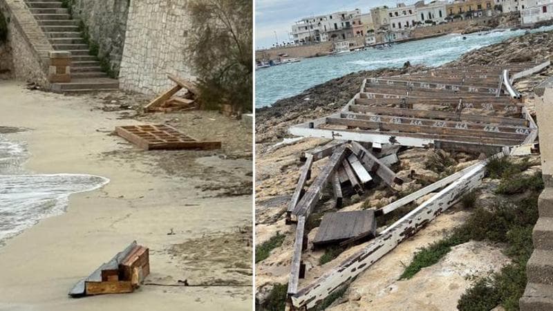 Lidi balneari distrutti dalla mareggiata nel Salento: danni sul litorale di Nardò - Bari