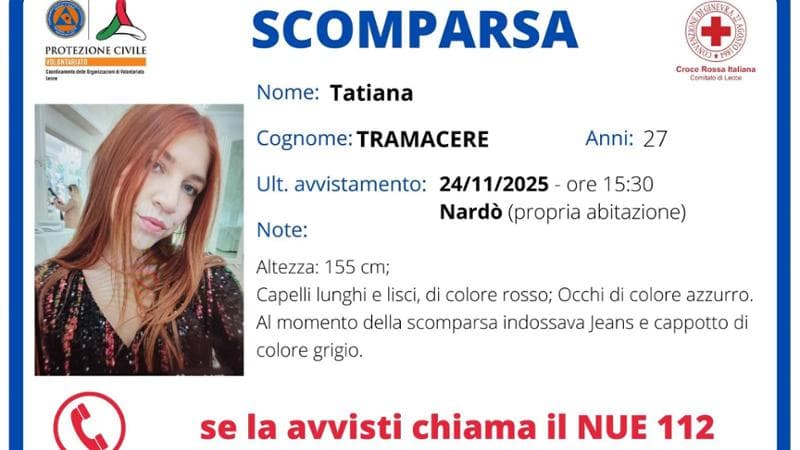 Immagine del post 14372 - Bari Da 4 giorni nessuna notizia di Tatiana Tramacere, a Nardò famiglia in ansia. Scattate le ricerche - Bari