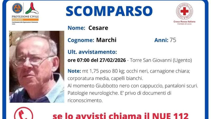 Salento, esce di casa e scompare: ricerche in corso per il 75enne Cesare Marchi - Bari