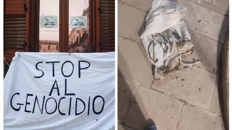 Taranto, bruciato il lenzuolo per Gaza. L'associazione Altre Quote: “Un atto grave, incita all'odio” - Bari