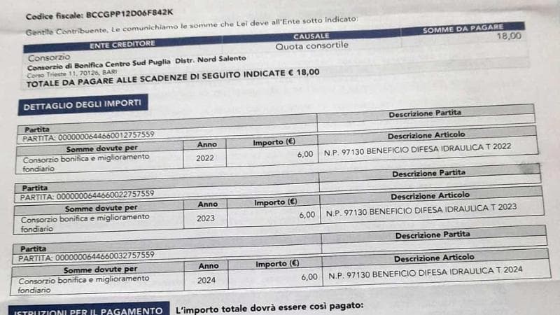 Recapitata cartella esattoriale da 18 euro, ma l'uomo è morto nel 1999: “Oggi avrebbe 113 anni” - Bari