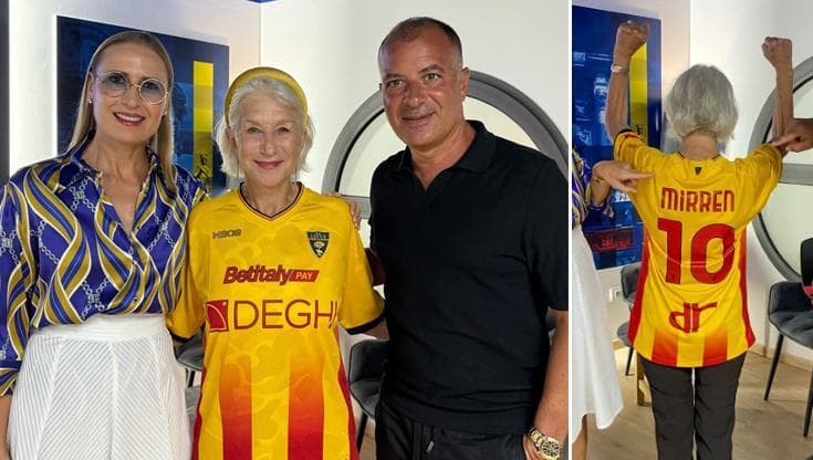 Immagine del post 11140 - Bari Helen Mirren tifosa del Lecce: l’attrice premio Oscar allo stadio con la maglia personalizzata - Bari