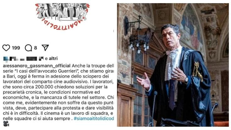 Immagine del post 26673 - Bari Sciopero a Bari, Alessandro Gassmann si schiera: “La troupe della serie tv Guerrieri si ferma” - Bari