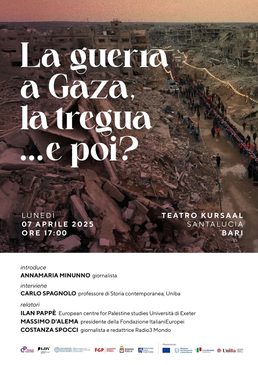 Immagine del post 5317 - Bari A Bari con la Fondazione Di Vagno per parlare di Palestina con Ilan Pappè, Massimo D'Alema e Costanza Spocci - Bari
