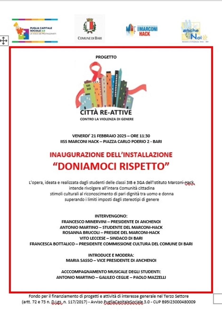 All'istituto Marconi-Hack un'installazione contro la violenza di genere - Bari