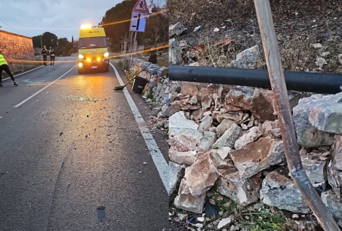 Incidente nel Barese: auto finisce fuori strada e impatta contro muretto a secco - Bari