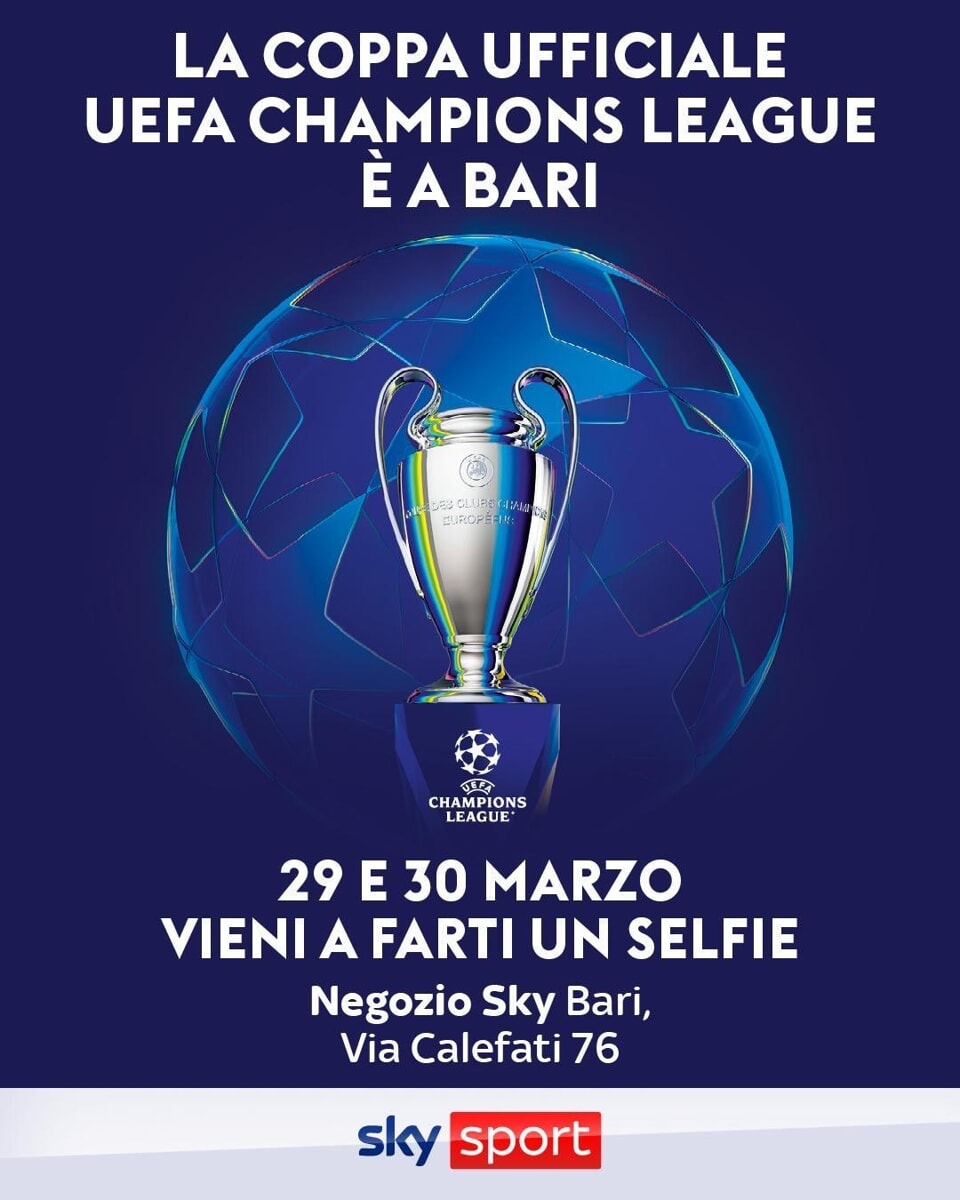 Immagine del post 4821 - Bari La coppa Ufficiale UEFA Champions League fa tappa a Bari: l'appuntamento per ammirarla e scattare selfie - Bari