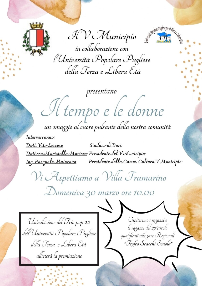 'Il tempo e le donne' l’evento a Villa Framarino - Bari