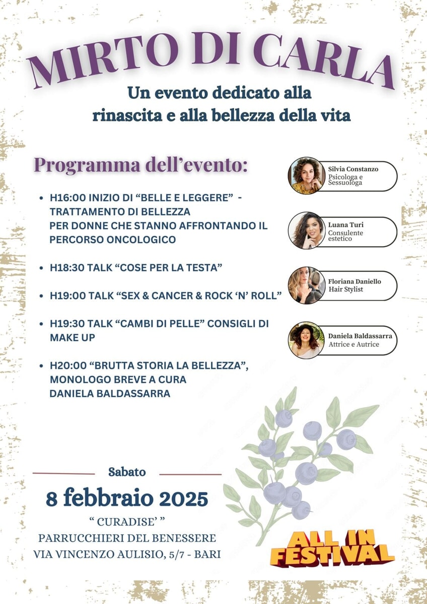 Immagine del post 1150 - Bari Bellezza e vita, a Bari l'evento 'Mirto di Carla' dedicato alla rinacita - Bari