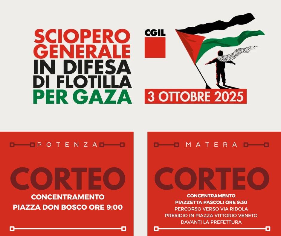 Sciopero generale per la Flotilla e Gaza, cortei a Matera e Potenza - Basilicata