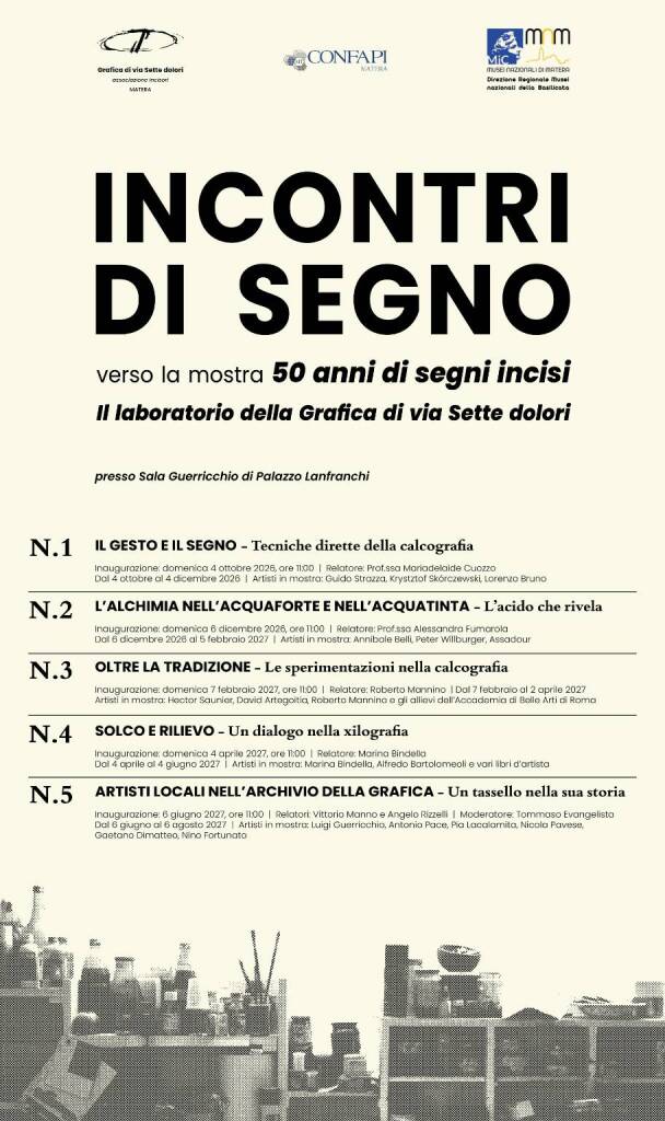 Immagine del post 25576 - Basilicata Matera, a Palazzo Lanfranchi la mostra “Il gesto e il segno – Tecniche dirette della calcografia” - Basilicata