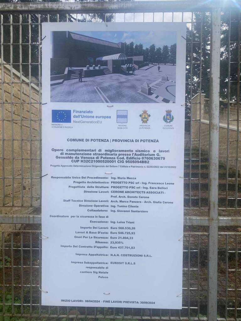 Immagine del post 17809 - Basilicata L’Auditorium di Potenza chiuso per lavori dal 2024 - Basilicata