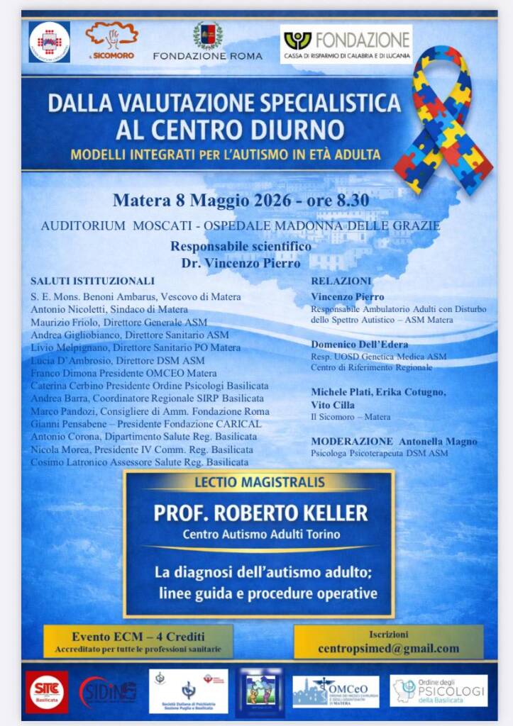 L’autismo in età adulta, un convegno a Matera - Basilicata