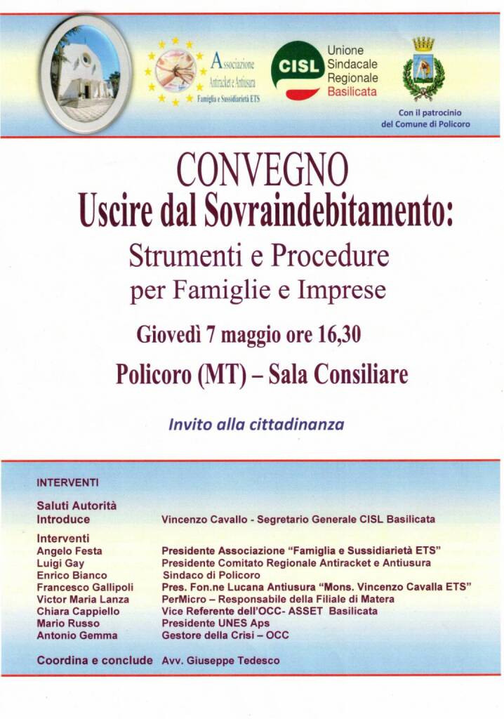 Immagine del post 20061 - Basilicata Uscire dal sovraindebitamento, strumenti e procedure per famiglie e imprese - Basilicata