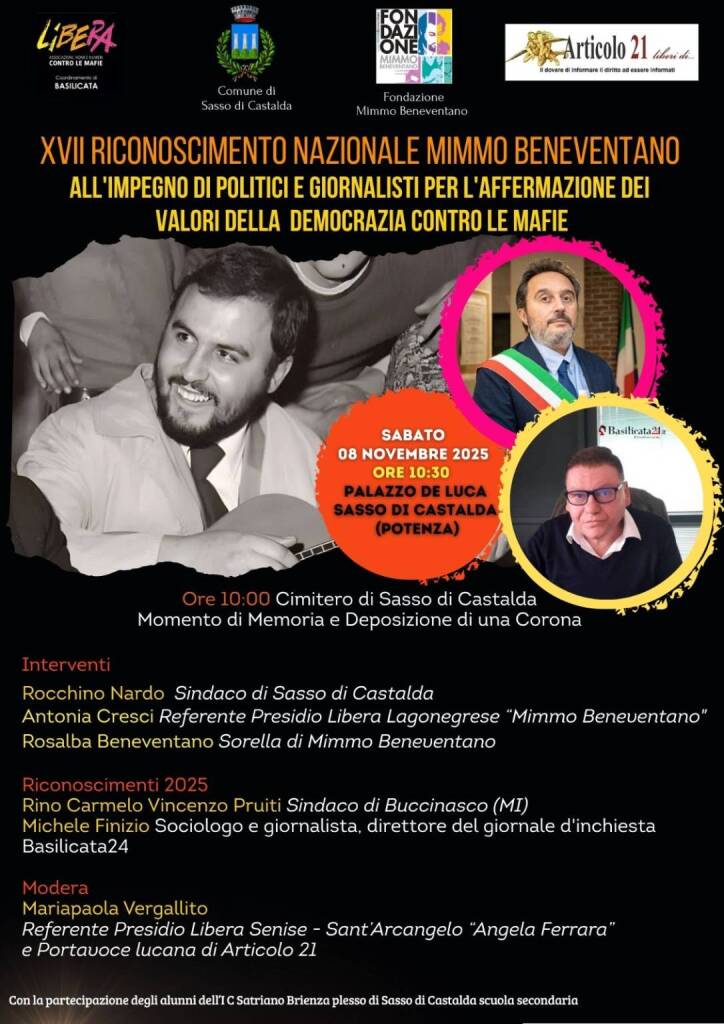 Riconoscimento ”Mimmo Beneventano”: sabato 8 novembre la XVII edizione - Basilicata