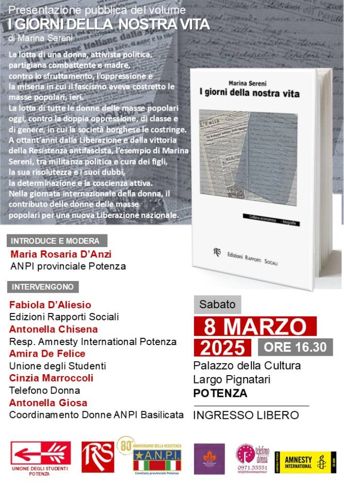 Otto Marzo, Marina Sereni a Potenza presenta “I giorni della nostra vita” - Basilicata