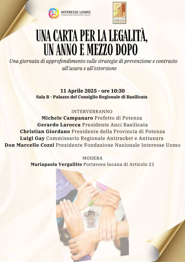Estorsione e usura in Basilicata, il punto sulla Carta per la Legalità - Basilicata