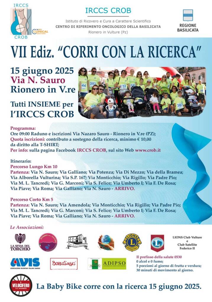 Immagine del post 8212 - Basilicata Irccs Crob: al via la VII Edizione di “Corri con la Ricerca” - Basilicata