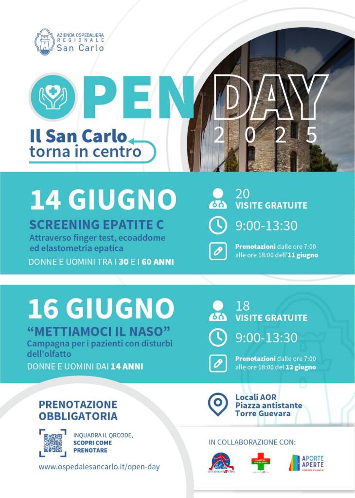 Immagine del post 8214 - Basilicata Aor San Carlo, screening gratuiti per epatite C e disturbi dell’olfatto: prenotazioni aperte 11 e 12 giugno - Basilicata
