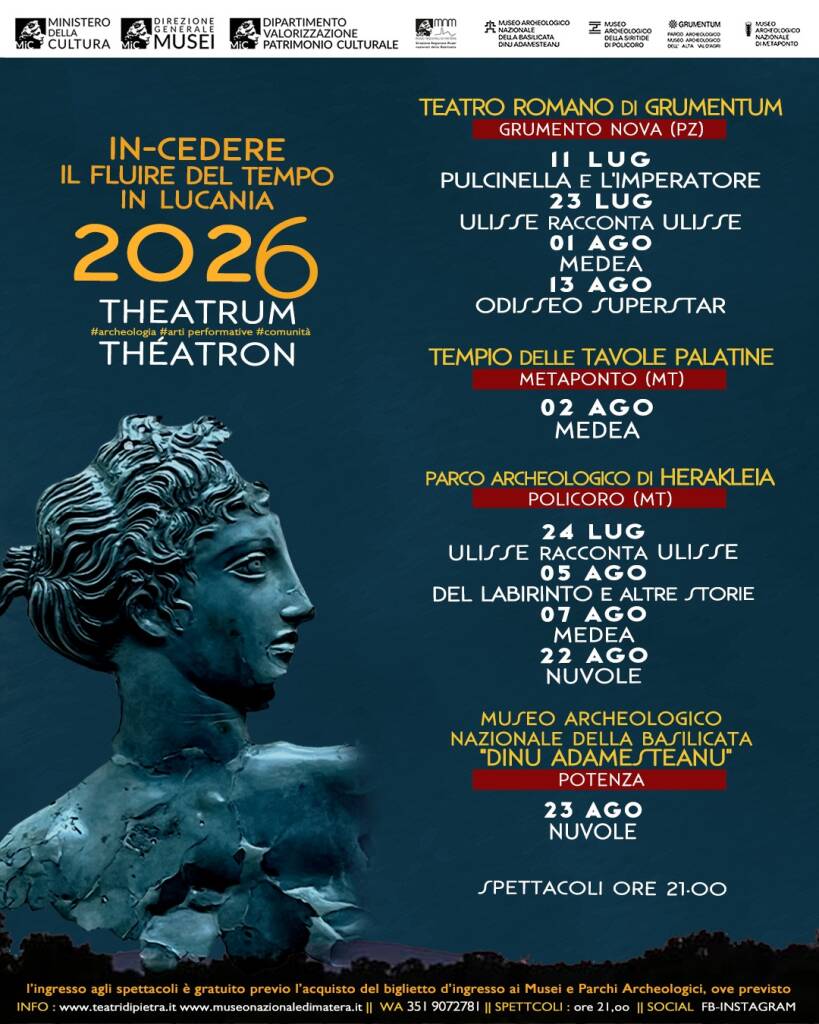 Theatrum Théatron, dall’11 luglio al 23 agosto torna il teatro nei parchi archeologici regionali - Basilicata