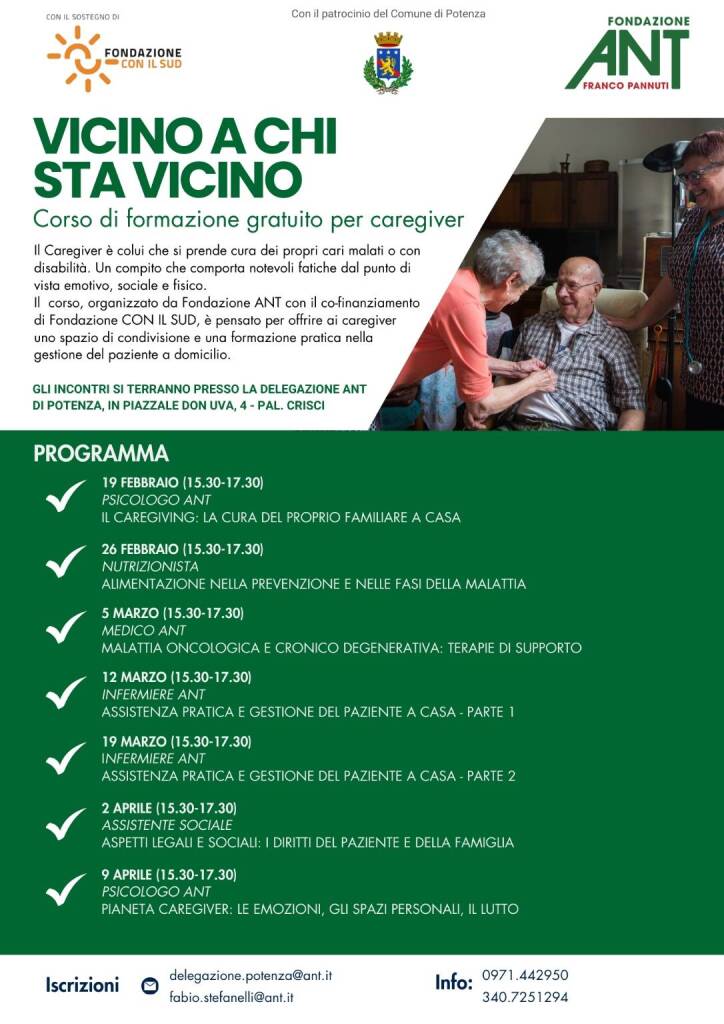 Immagine del post 1852 - Basilicata Progetto Interregionale per la lotta al tumore: al via i corsi per caregiver a Potenza - Basilicata
