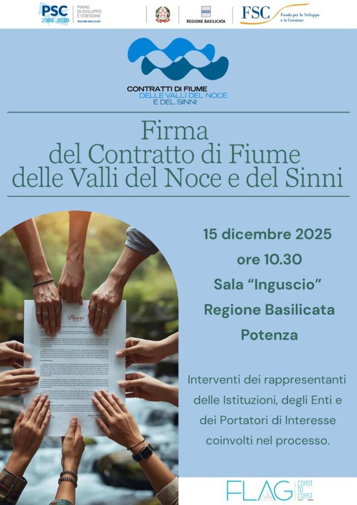 Immagine del post 14906 - Basilicata Contratto di Fiume delle Valli del Noce e del Sinni: il 15 dicembre la firma in Regione Basilicata - Basilicata