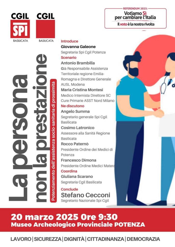 Immagine del post 4042 - Basilicata Assistenza socio-sanitaria di prossimità, a Potenza un incontro pubblico con Spi Cigl - Basilicata