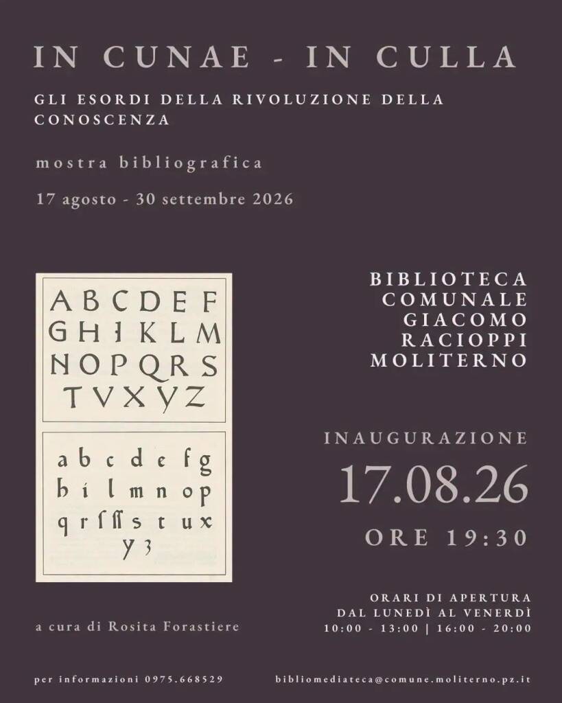 Immagine del post 23971 - Basilicata A Moliterno, per la prima volta, tre antichi volumi della Biblioteca comunale Giacomo Racioppi in mostra - Basilicata