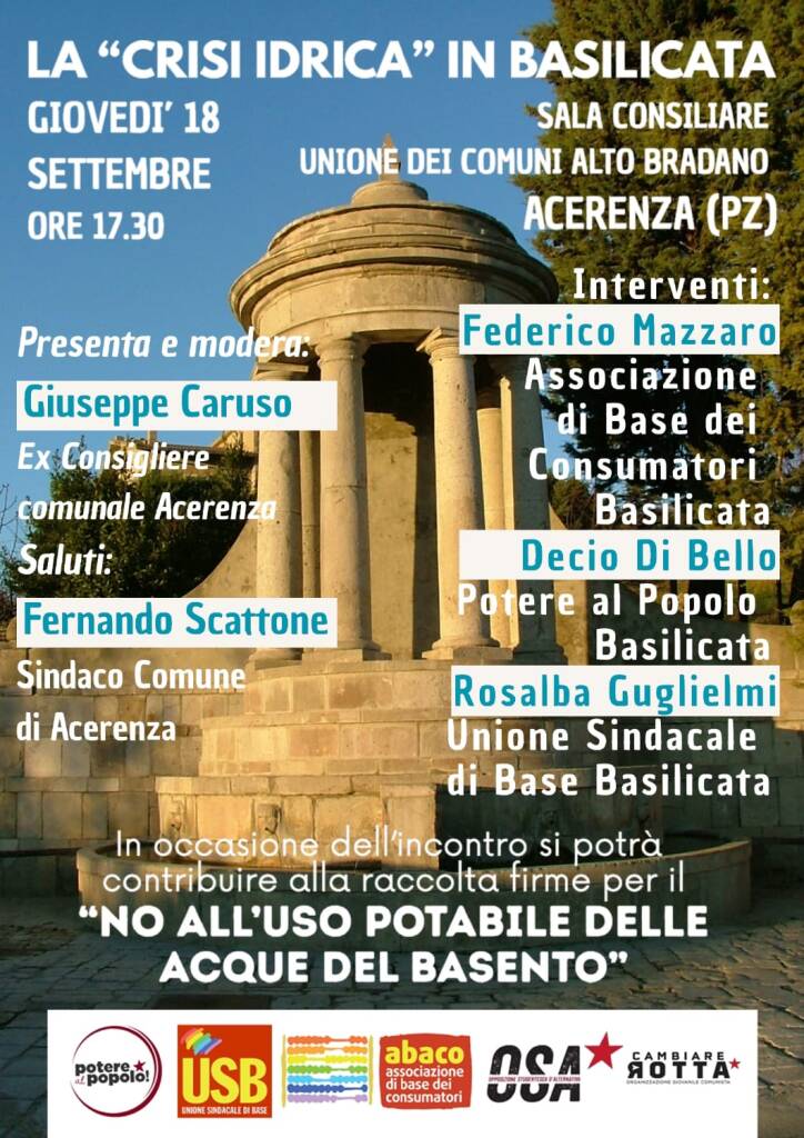 Immagine del post 11711 - Basilicata Prosegue la raccolta firme per il “no” all’acqua del Basento - Basilicata