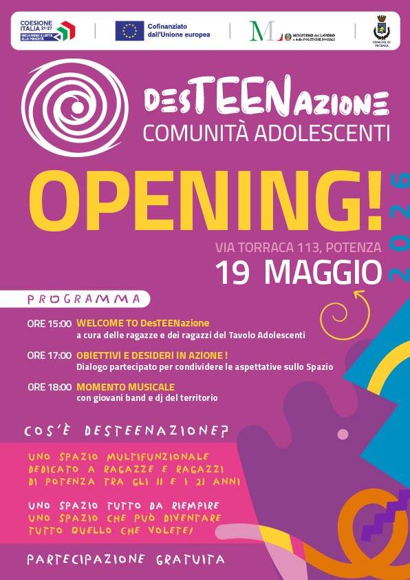 Immagine del post 20624 - Basilicata A Potenza nasce DesTEENazione dedicato ai ragazzi e ragazze tra gli 11 e i 21 anni - Basilicata