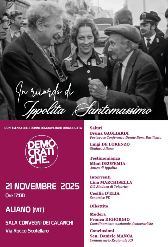 Immagine del post 13975 - Basilicata La Conferenza delle Donne Democratiche di Basilicata ricorda Ippolita Santomassimo - Basilicata