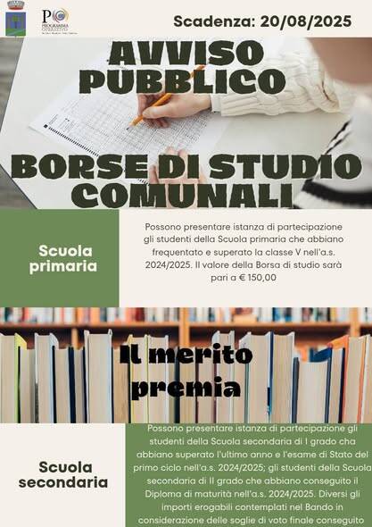 Immagine del post 9950 - Basilicata Il merito premia: a Paterno Borse di studio comunali per vari cicli di istruzione - Basilicata